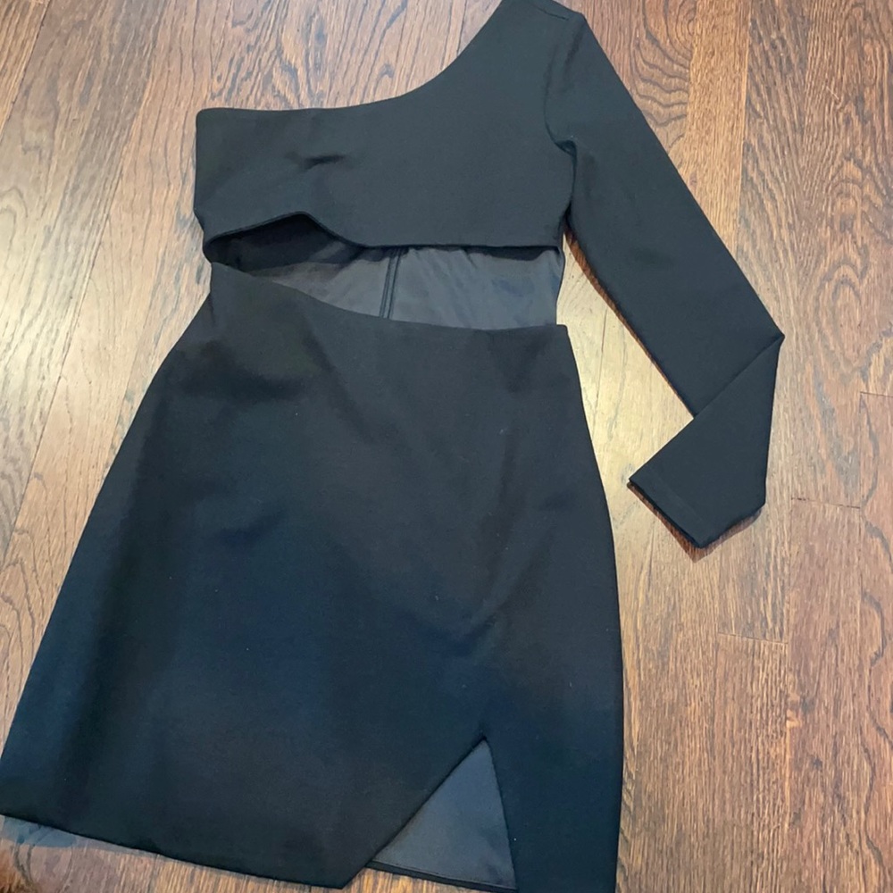 Black asymmetrical cut out mini dress